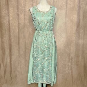 Y2K Avaasa Floral Embroidered Mesh Layered Fairy Dress Mint Green Castlecore